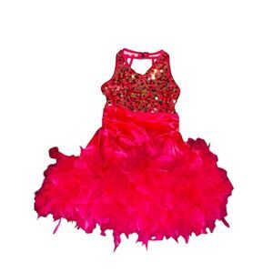 Weissman small child’s red sequin feathers dance recital jazz tap rehearsal
